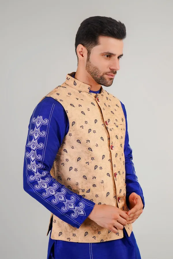 Beige_Jacquard_Printed_Waistcoat_For_Men