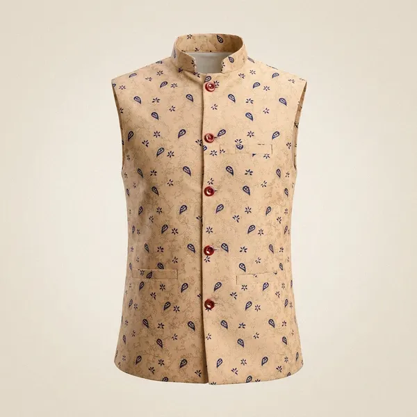 Beige_Jacquard_Printed_Waistcoat_For_Men