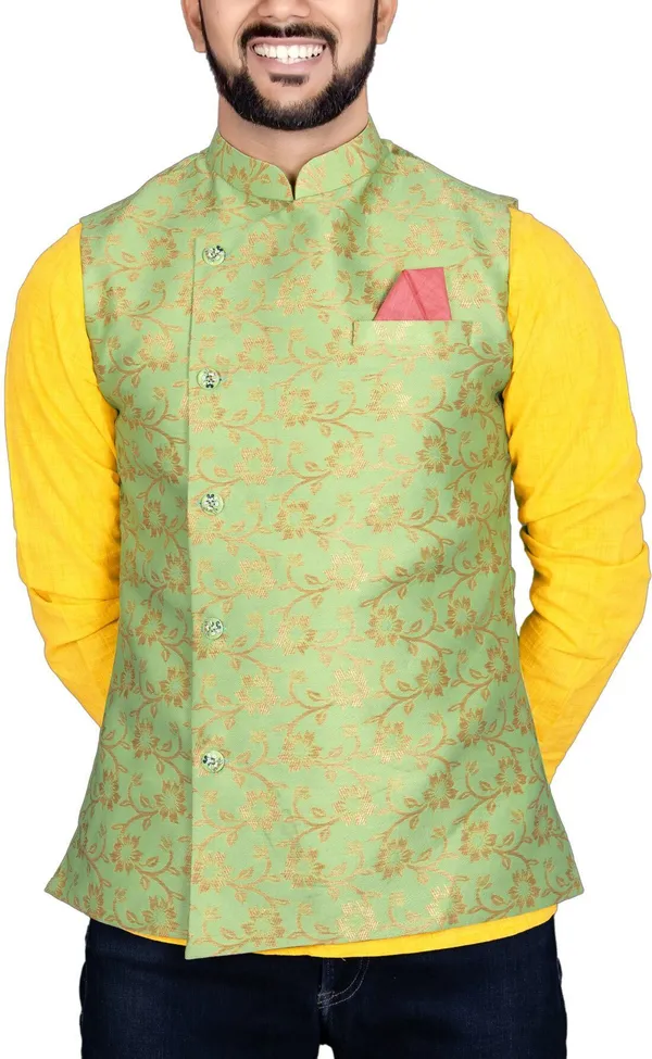 Green_Jacquard_Printed_Waistcoat_For_Men