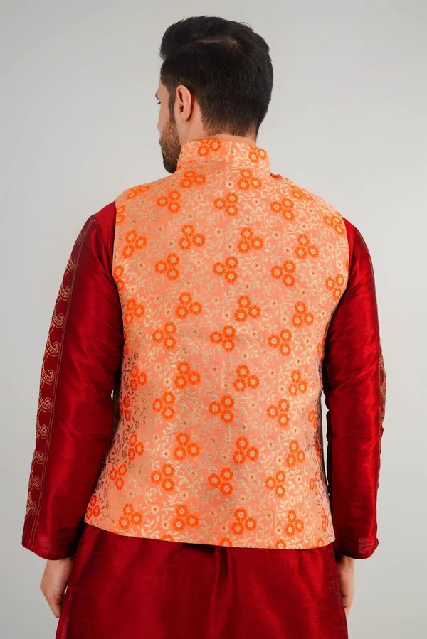 Shriyam_Orange_Printed_Waistcoat_For_Men