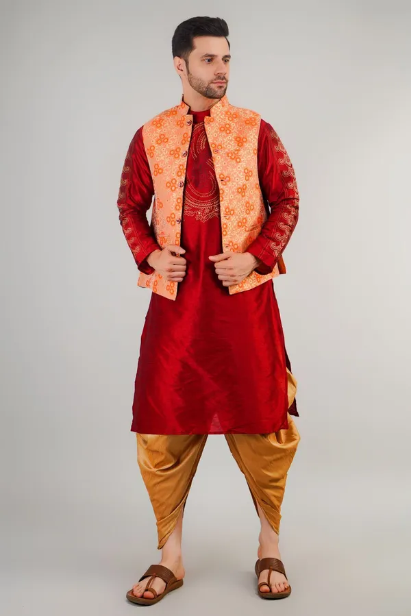 Shriyam_Orange_Printed_Waistcoat_For_Men