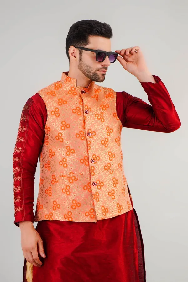 Shriyam_Orange_Printed_Waistcoat_For_Men