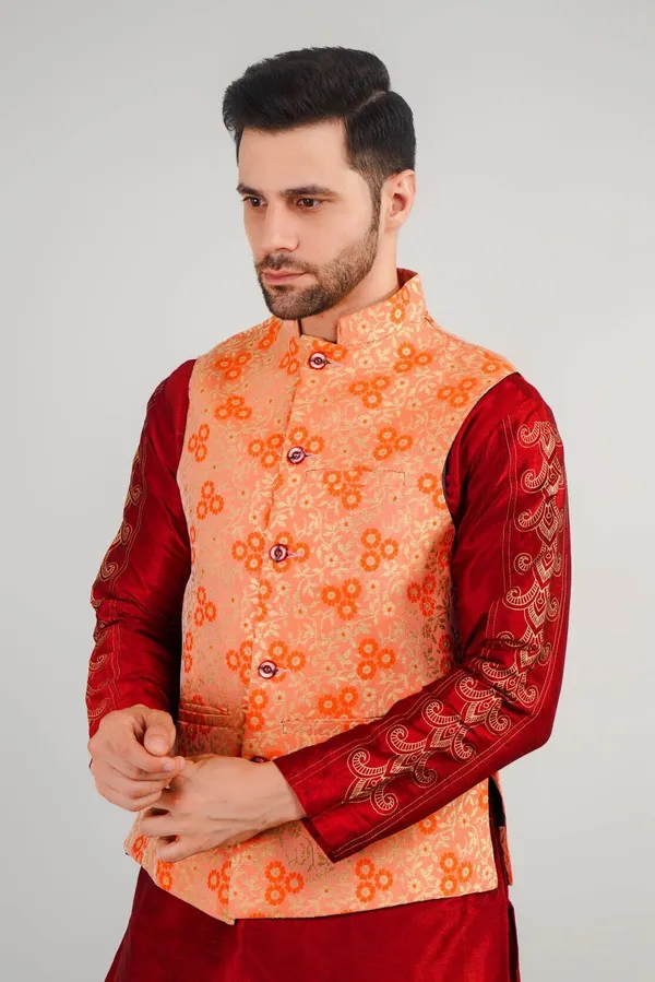 Shriyam_Orange_Printed_Waistcoat_For_Men