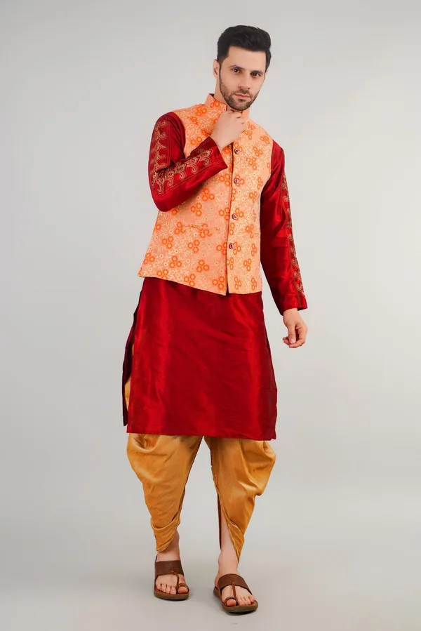 Shriyam_Orange_Printed_Waistcoat_For_Men