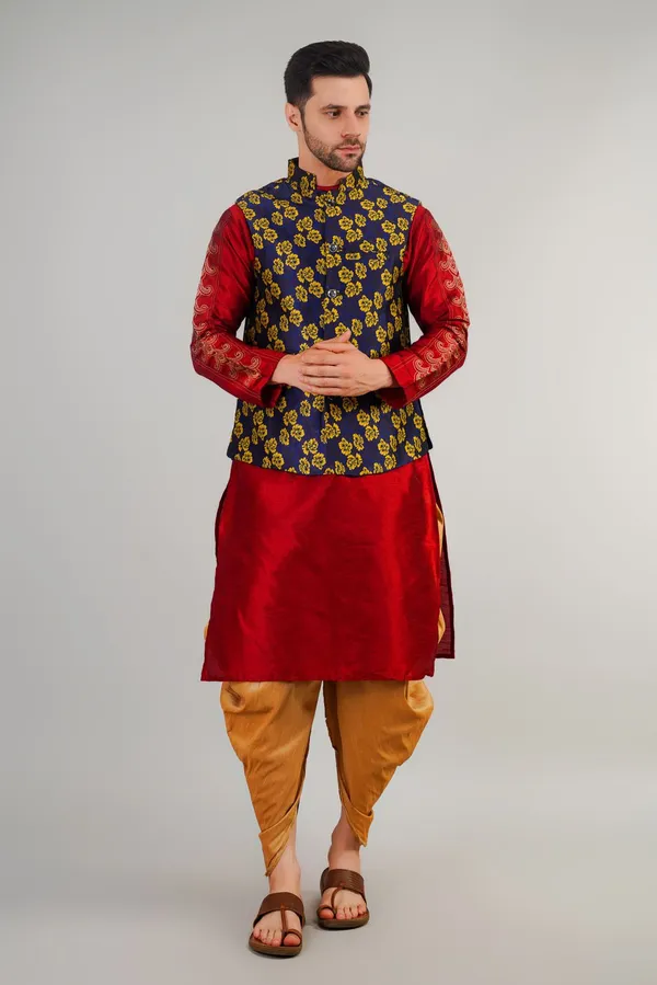 Blue_Jacquard_Printed_Waistcoat_For_Men