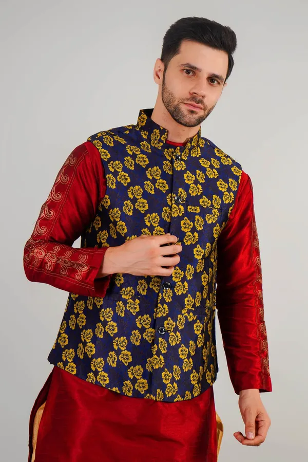 Blue_Jacquard_Printed_Waistcoat_For_Men