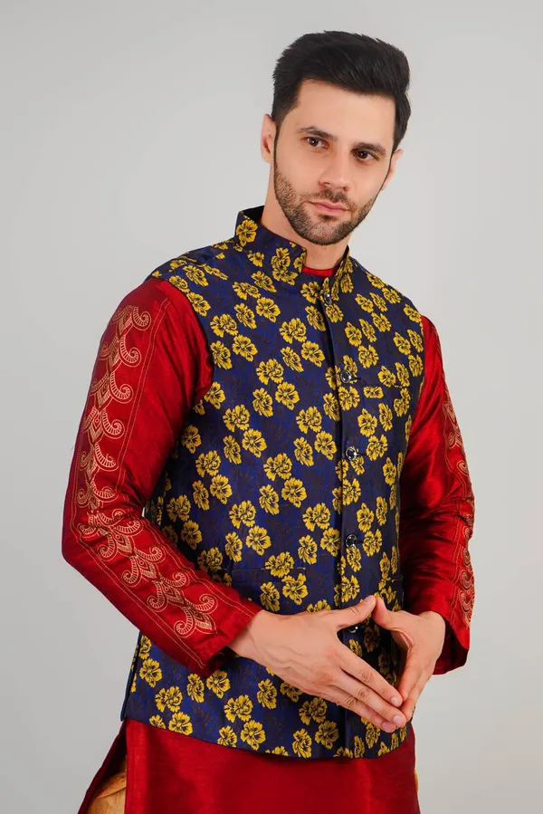 Blue_Jacquard_Printed_Waistcoat_For_Men