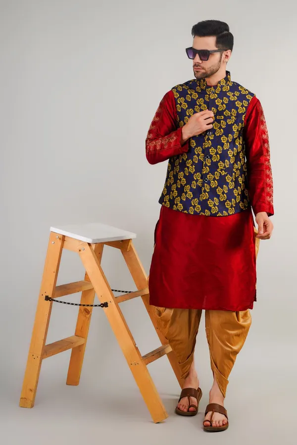 Blue_Jacquard_Printed_Waistcoat_For_Men