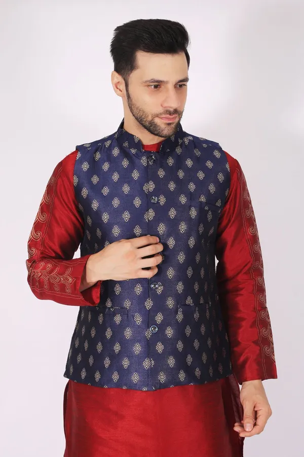 Blue_Jacquard_Printed_Waistcoat_For_Men