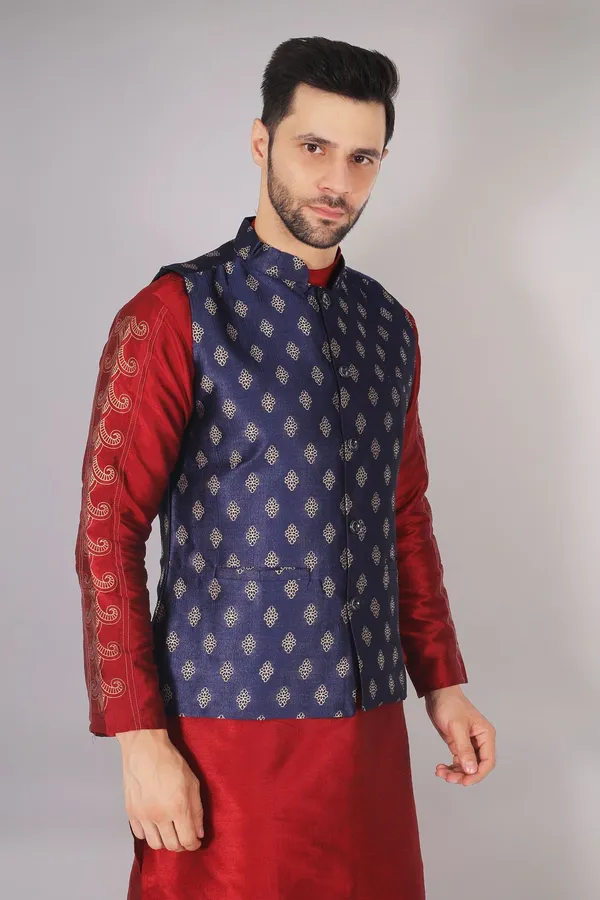 Blue_Jacquard_Printed_Waistcoat_For_Men