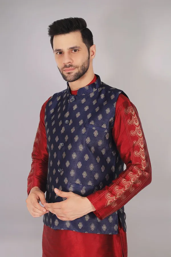 Blue_Jacquard_Printed_Waistcoat_For_Men