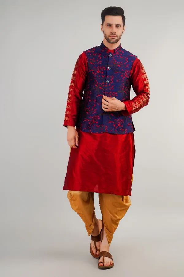 Blue_Jacquard_Printed_Waistcoat_For_Men