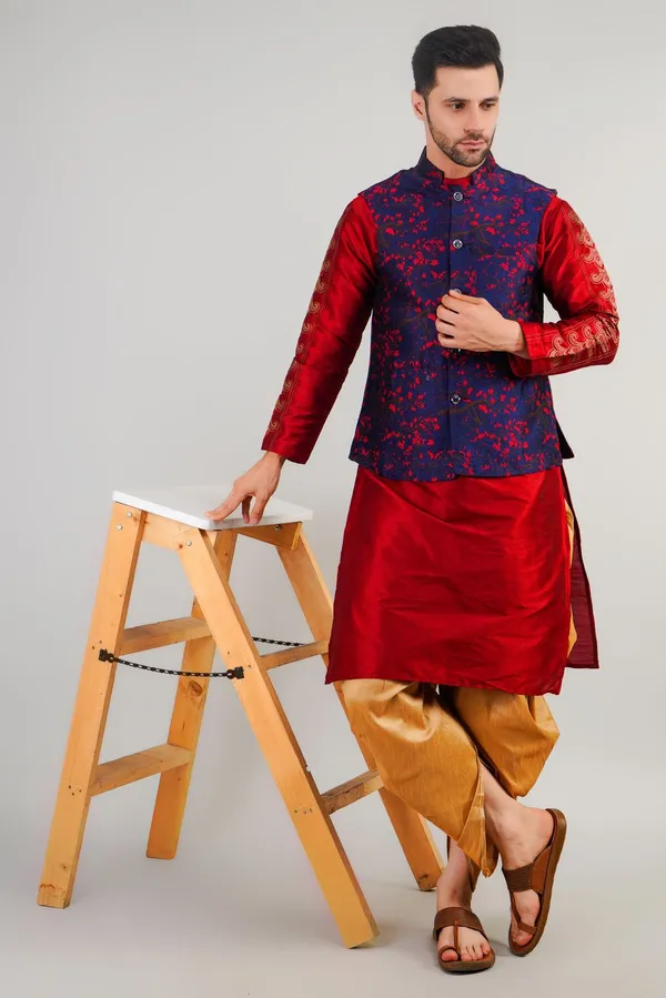 Blue_Jacquard_Printed_Waistcoat_For_Men