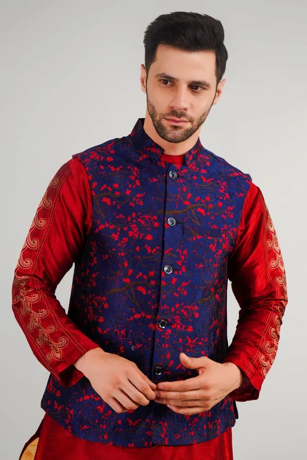Blue_Jacquard_Printed_Waistcoat_For_Men