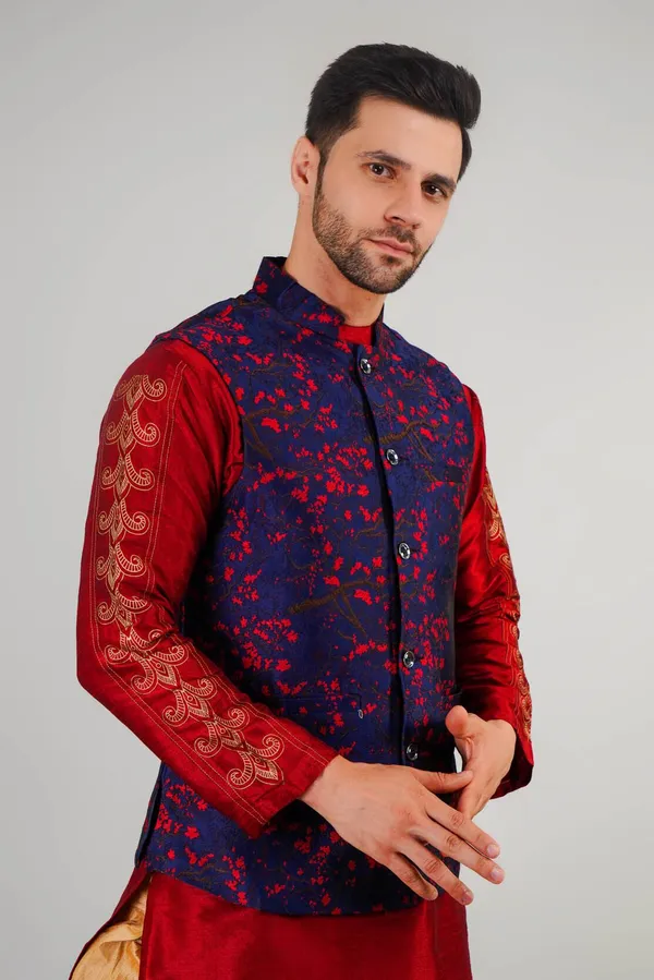 Blue_Jacquard_Printed_Waistcoat_For_Men