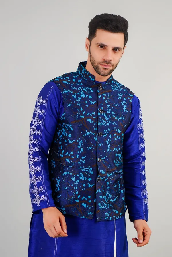 Blue_Jacquard_Printed_Waistcoat_For_Men