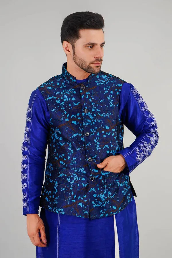 Blue_Jacquard_Printed_Waistcoat_For_Men