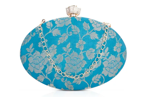 Turquoise_And_Blue_Banarasi_Jacquard_Clutch_Bag_For_Women