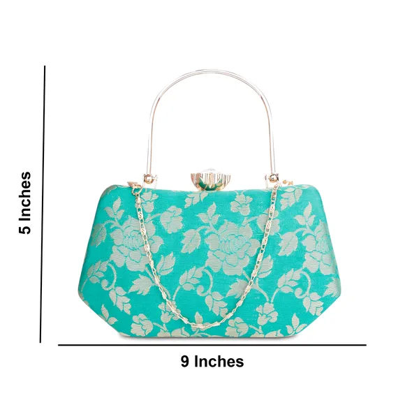 Turquoise_Banarasi_Jacquard_Clutch_Bag_For_Women