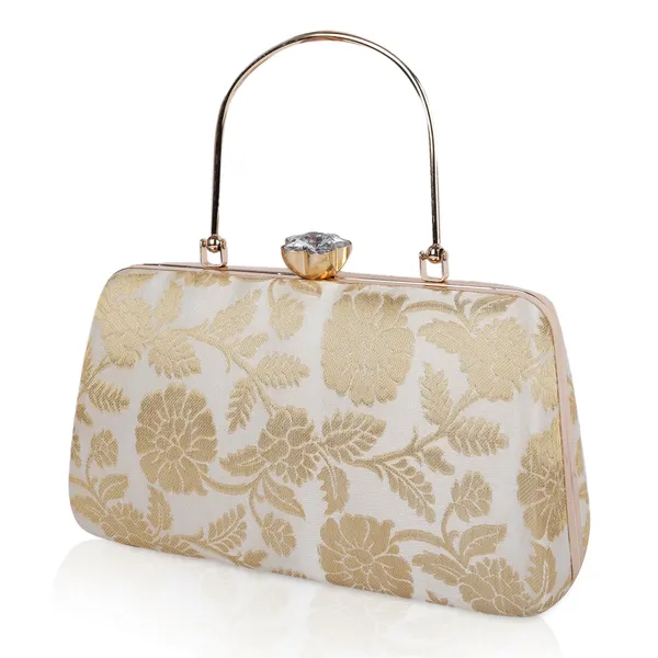 White_And_Gold_Banarasi_Jacquard_Clutch_Bag_For_Women