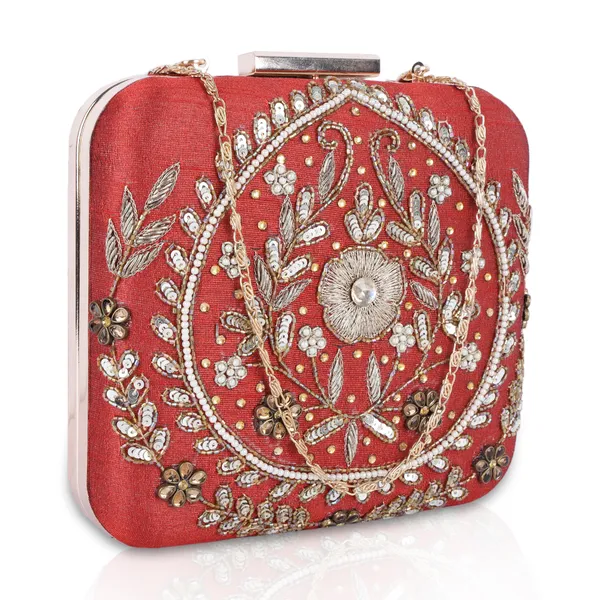 Red_Raw_Silk_Clutch_Bag_For_Women
