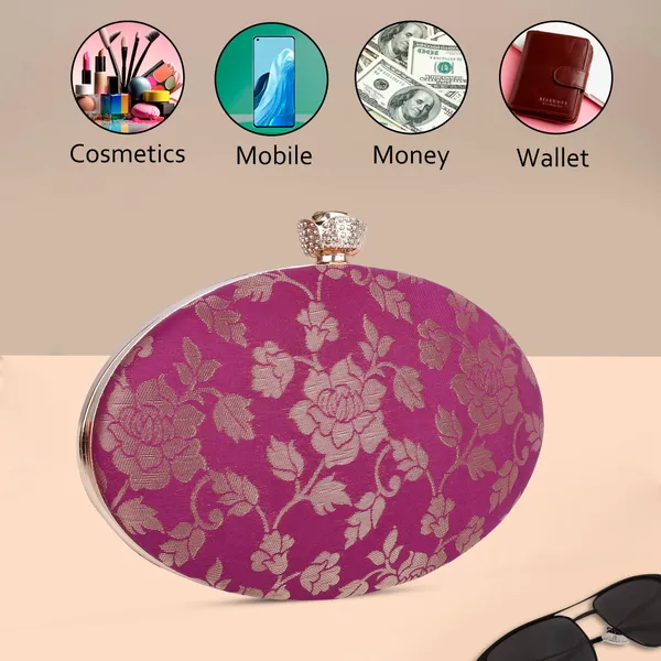 Pink_Banarasi_Jacquard_Clutch_Bag_For_Women