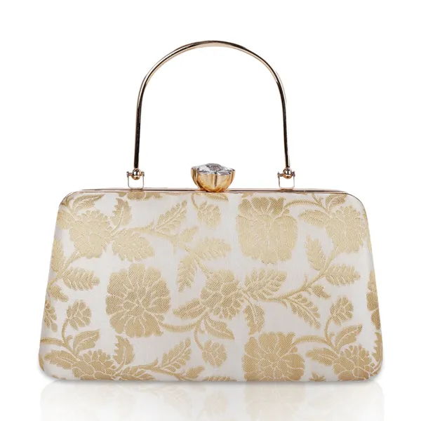 White_And_Gold_Banarasi_Jacquard_Clutch_Bag_For_Women