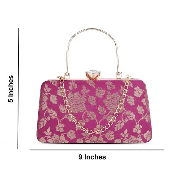 Pink_Banarasi_Jacquard_Clutch_Bag_For_Women