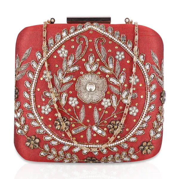 Red_Raw_Silk_Clutch_Bag_For_Women