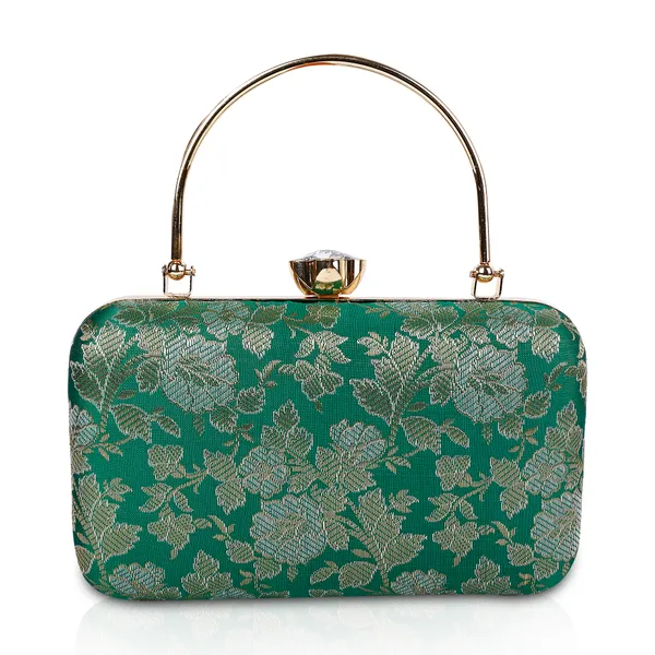 Green_Banarasi_Jacquard_Clutch_Bag_For_Women