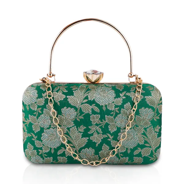 Green_Banarasi_Jacquard_Clutch_Bag_For_Women