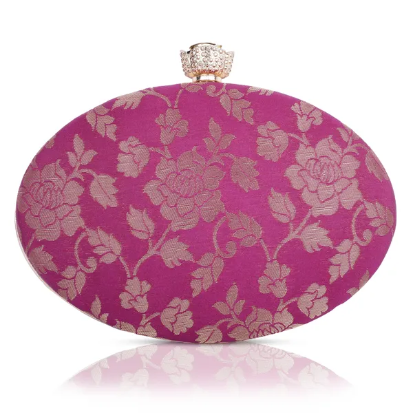 Pink_Banarasi_Jacquard_Clutch_Bag_For_Women