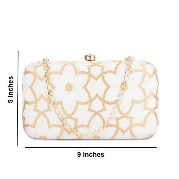 White_And_Gold_Banarasi_Jacquard_Clutch_Bag_For_Women
