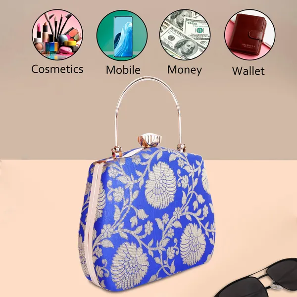 Royal_Blue_Banarasi_Jacquard_Clutch_Bag_For_Women