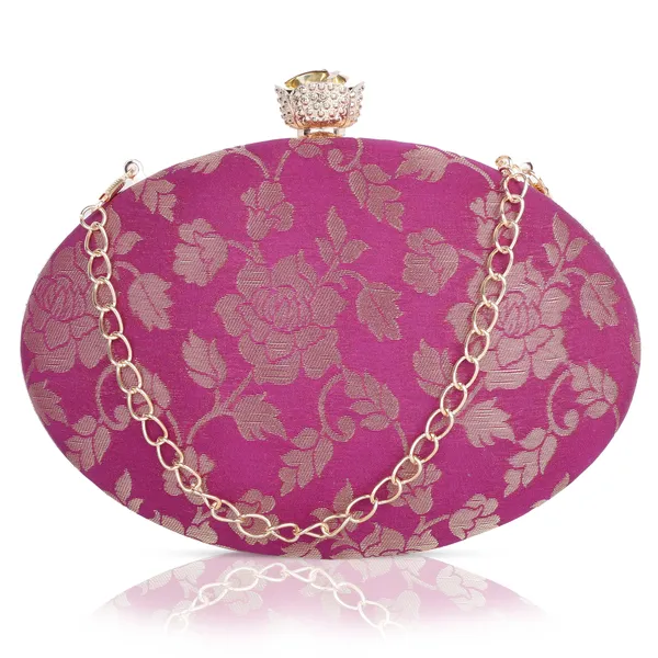 Pink_Banarasi_Jacquard_Clutch_Bag_For_Women