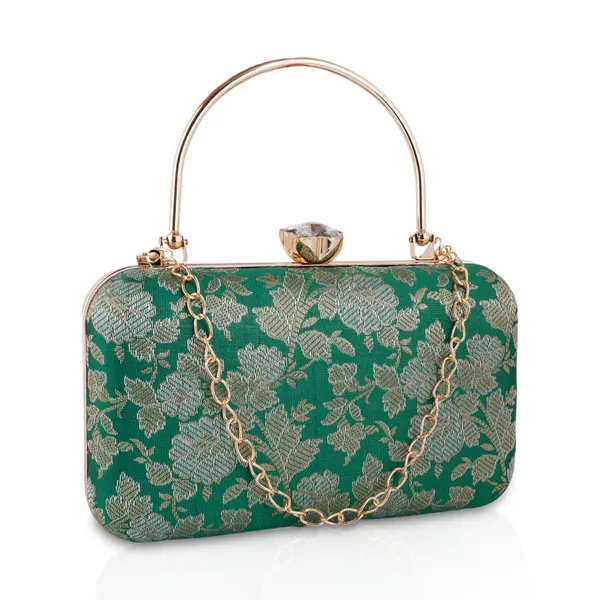 Green_Banarasi_Jacquard_Clutch_Bag_For_Women