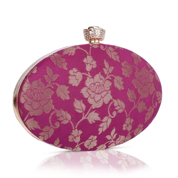 Pink_Banarasi_Jacquard_Clutch_Bag_For_Women