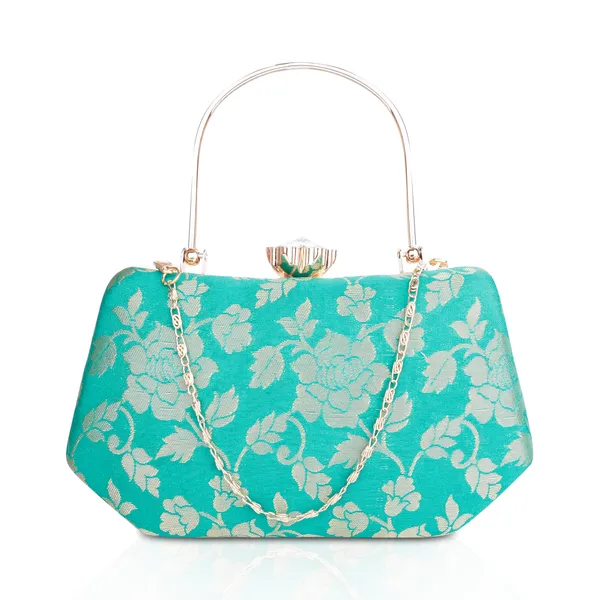 Turquoise_Banarasi_Jacquard_Clutch_Bag_For_Women