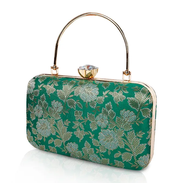 Green_Banarasi_Jacquard_Clutch_Bag_For_Women