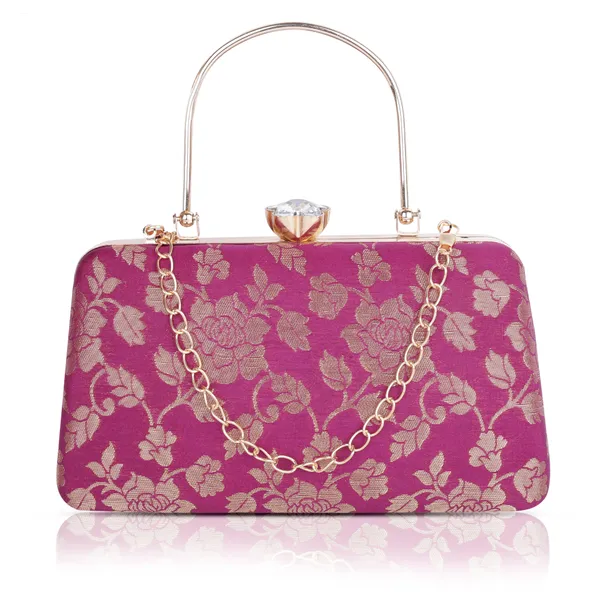 Pink_Banarasi_Jacquard_Clutch_Bag_For_Women