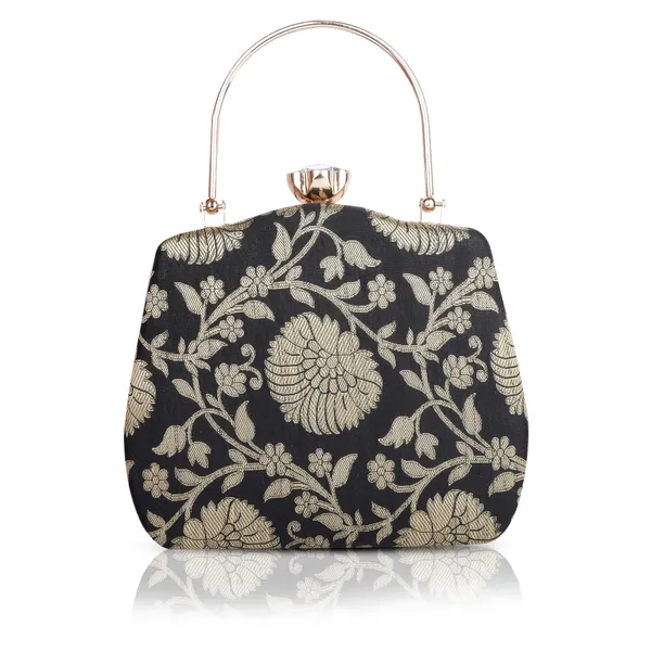 Black_And_Golden_Banarasi_Jacquard_Clutch_Bag_For_Women