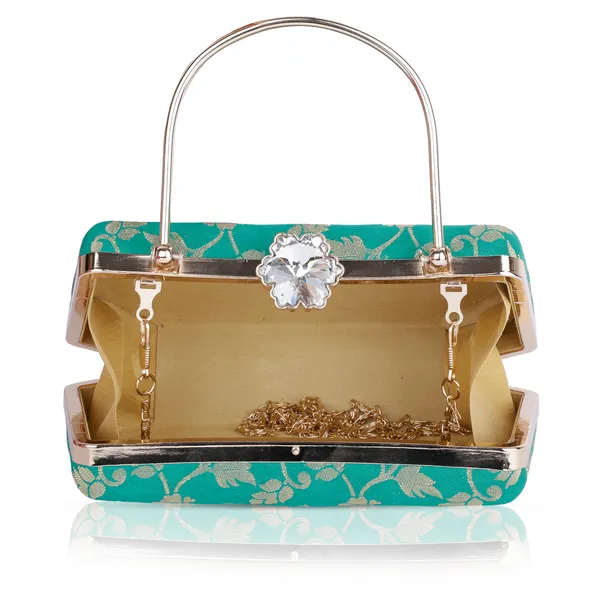 Turquoise_Banarasi_Jacquard_Clutch_Bag_For_Women