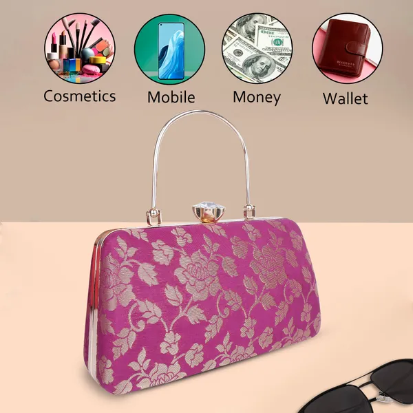 Pink_Banarasi_Jacquard_Clutch_Bag_For_Women