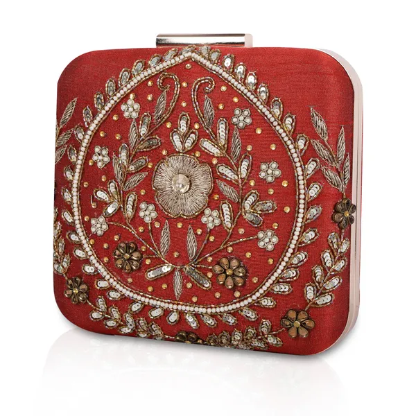 Red_Raw_Silk_Clutch_Bag_For_Women