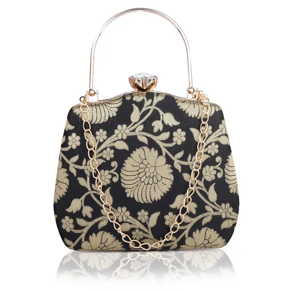 Black_And_Golden_Banarasi_Jacquard_Clutch_Bag_For_Women
