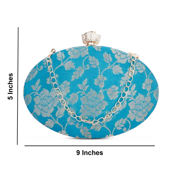 Turquoise_And_Blue_Banarasi_Jacquard_Clutch_Bag_For_Women