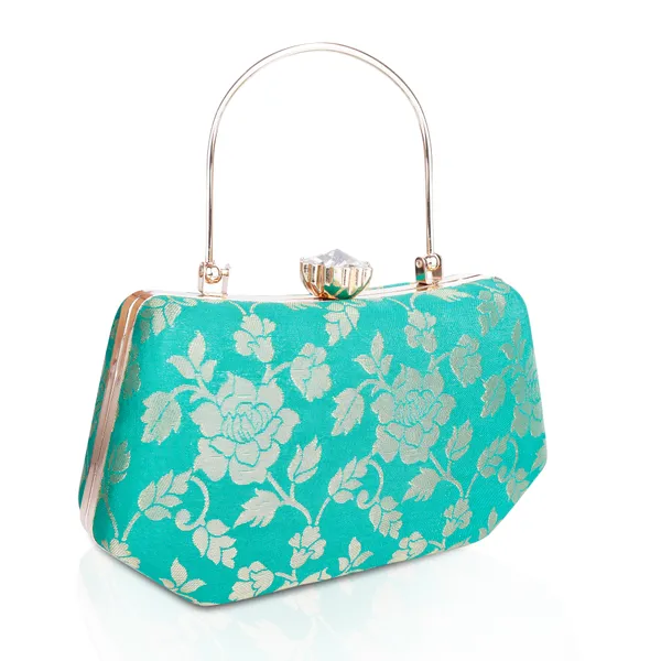 Turquoise_Banarasi_Jacquard_Clutch_Bag_For_Women