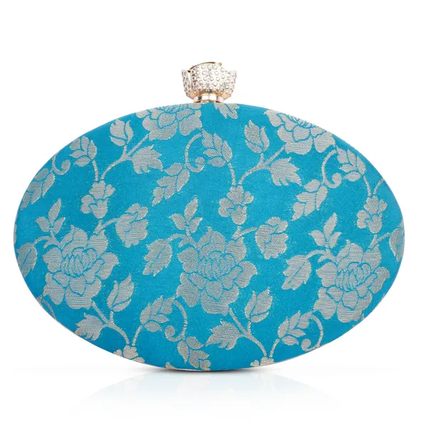 Turquoise_And_Blue_Banarasi_Jacquard_Clutch_Bag_For_Women