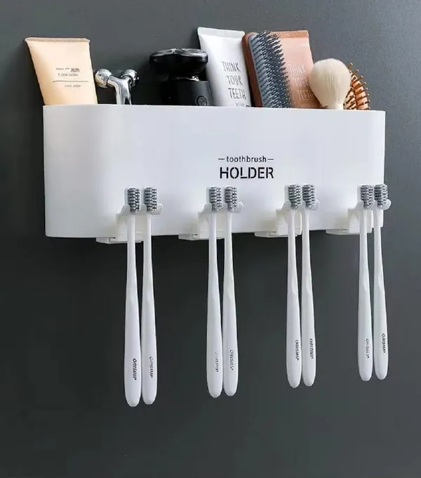White_Premium_Plastic_Bathroom_Organizer_For_Bathroom_With_4_Mouthwash_Cups_4_Cup