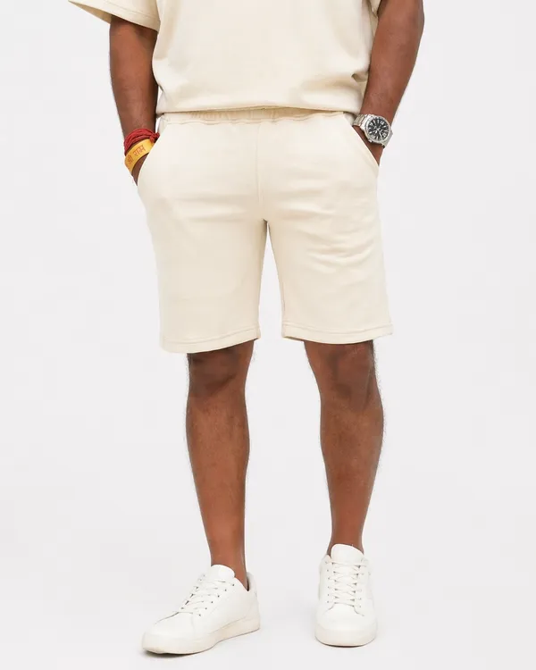 Men_Beige_Oversized_Coord_Set_With_T_Shirt_And_Shorts
